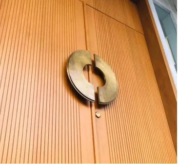 Brass ring pull on a grooved door