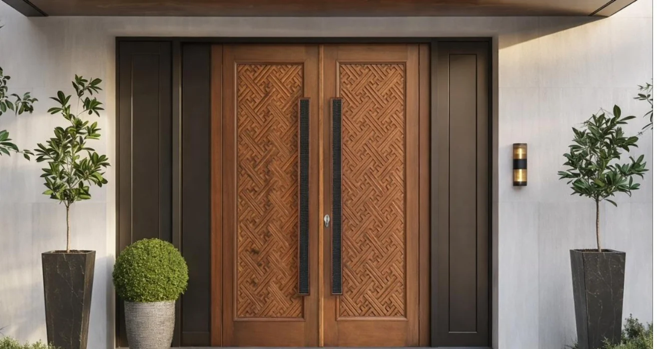Double doors with woven panels